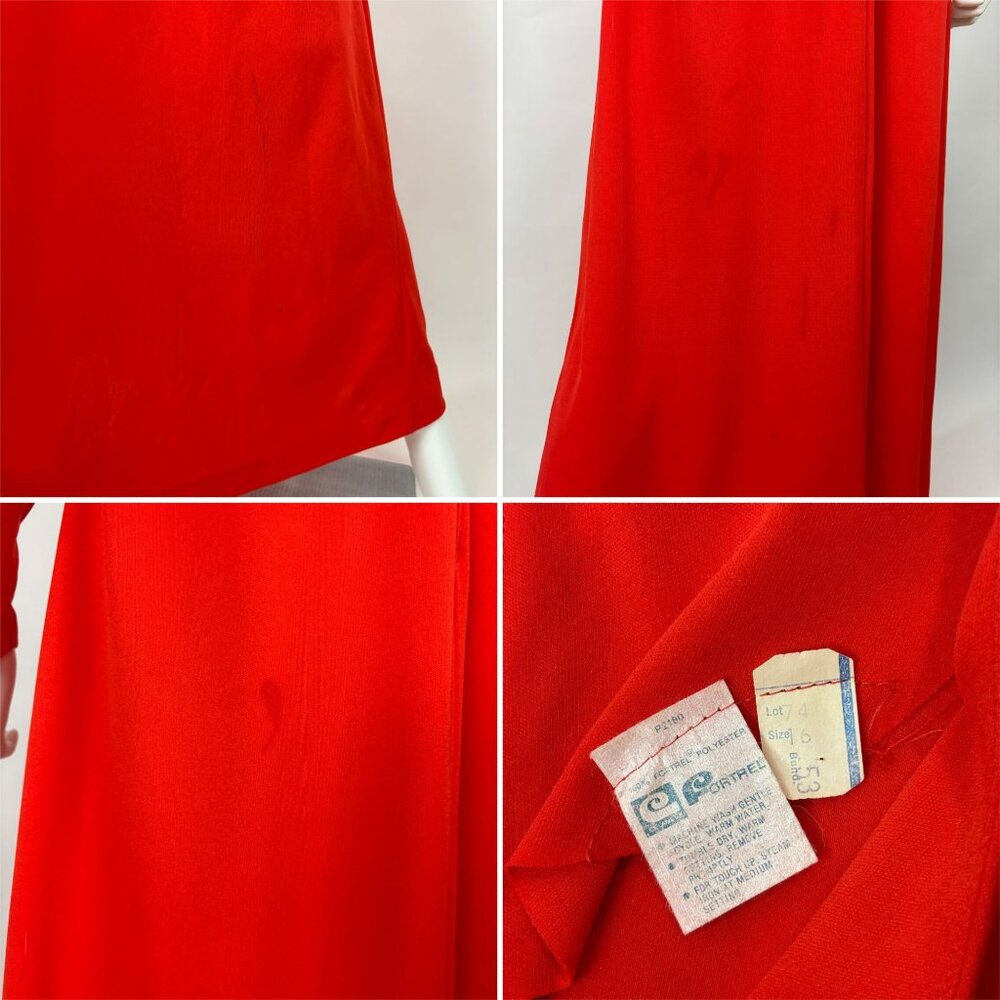 Vintage 70s Maxi Dress Womens M Red Faux Wrap Cross Tie Long Sleeve Polyester - Picture 10 of 10